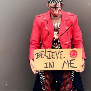 Genderless Red Motorcycle leather crop Jacket